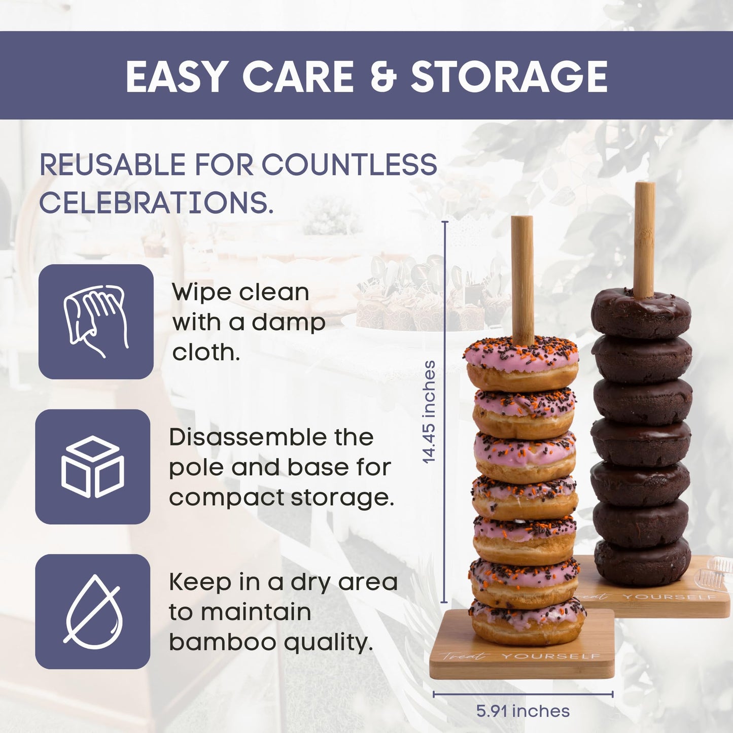 Bamboo Donut Stands for Dessert Table, Set of 2 w/ Tongs, Donut Holder Stand Party, Multipurpose Bagel Holder, Trendy Display for Party, Stylish Bagel Tower, Perfect Brunch Display, Sweet Birthday