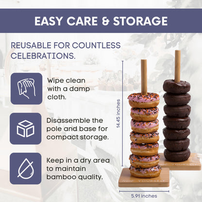 Bamboo Donut Stands for Dessert Table, Set of 2 w/ Tongs, Donut Holder Stand Party, Multipurpose Bagel Holder, Trendy Display for Party, Stylish Bagel Tower, Perfect Brunch Display, Sweet Birthday