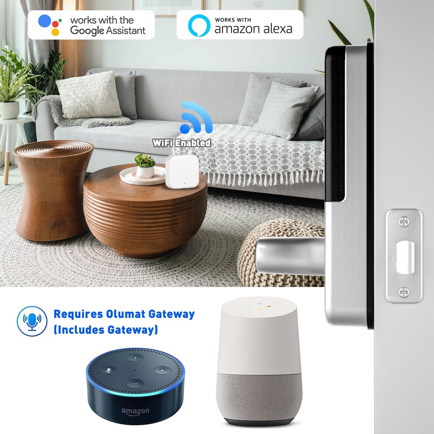 Smart Lock with WiFi Gateway, Keyless Entry Lock with Handle - Locks for Front Door with Keypad - Fingerprint Lock - App Control with Door Sensor - Auto Lock