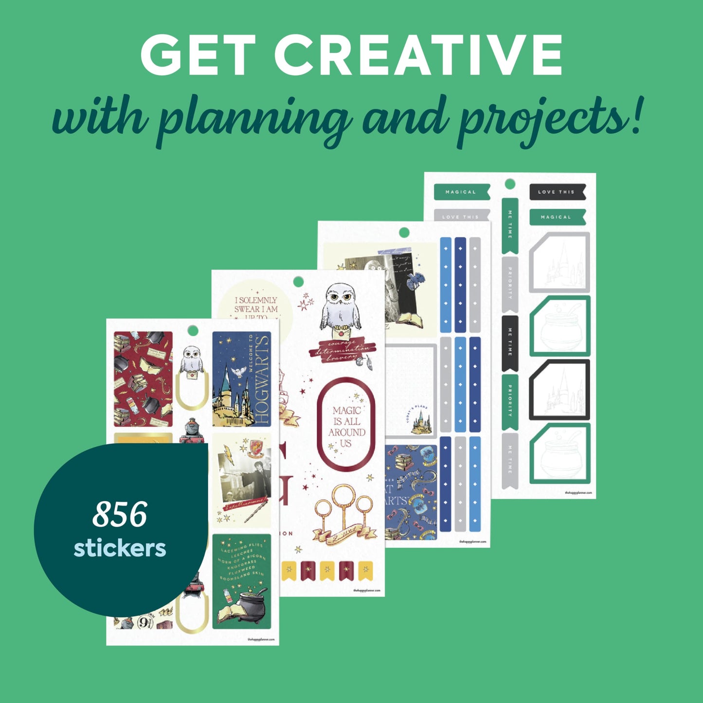 Happy Planner Harry Potter Sticker Set for Planners, Calendars, and Journals, Easy-Peel Stickers, Scrapbook Accessories, Hogwarts Magic, 30 Sheets, 656 Stickers Total