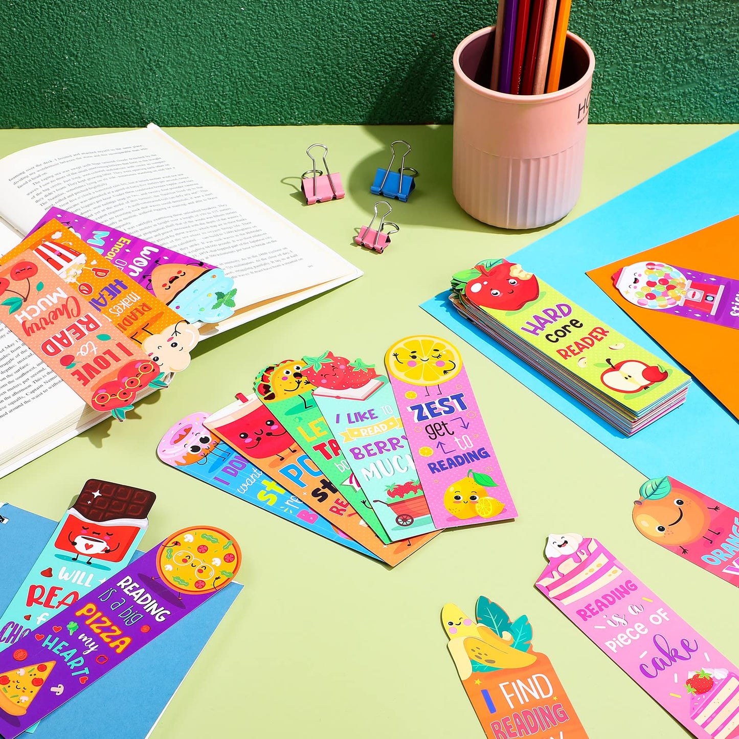Lincia 120 Pcs Scratch and Sniff Scented Bookmarks Bulk Assorted Fruit Food Theme Smelly Bookmarks Gift for Fruit Lover 20 Styles