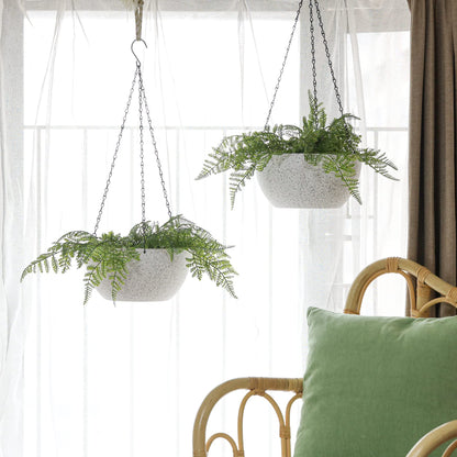 T4U 10 Inch Hanging Planters for Indoor Outdoor Plants - 2 Pack Plastic Hanging Flower Plant Pot with Drainage Hole, Round Hanging Plant Basket for Home Garden Porch Balcony Patio Decor (White)