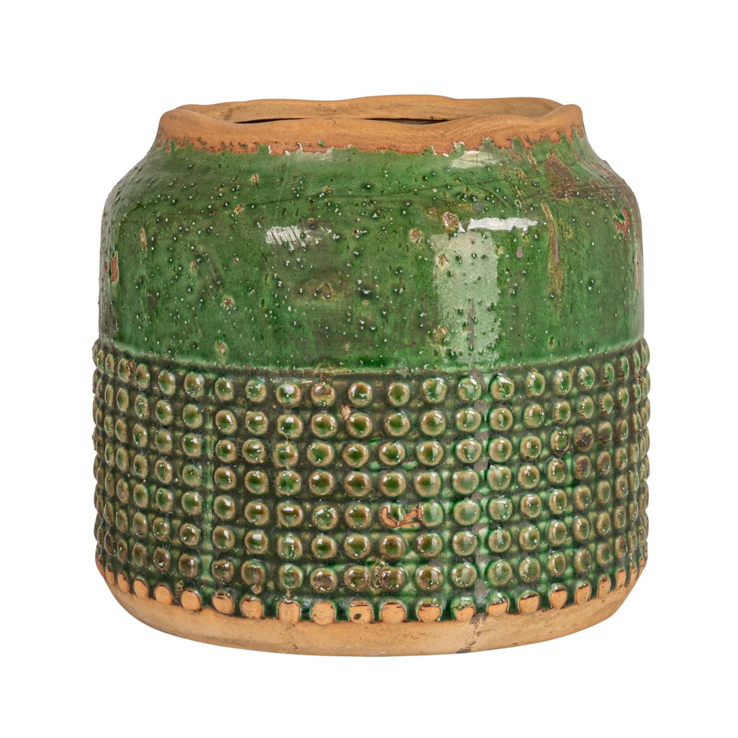 Creative Co-Op Round Terra-Cotta Hobnail Planter Vase with Heavily Distressed Finish, Green