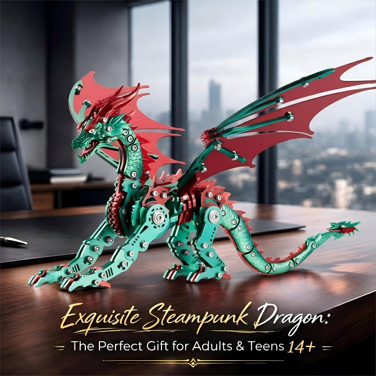 3D Metal Dragon Model Kit for Adults, Mechanical Pterosaur Puzzle, DIY Assembly Steel Model, Challenging Building Kit, Unique Gift for Men Desk Decor