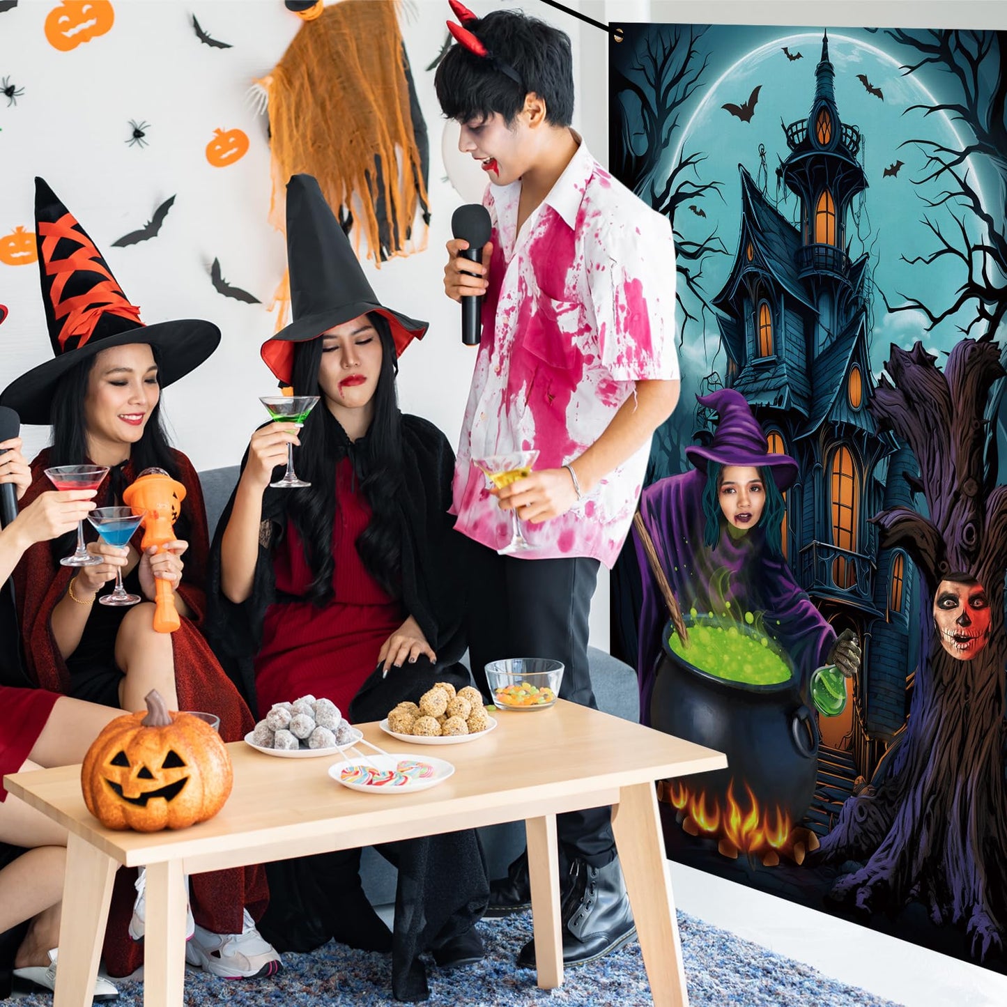 Lunmon 6 x 4 ft Halloween Photography Backdrop Horror Night Background Large Photo Door Banner Scary Witch Backdrops for Halloween Party Photo Props with Head Cutout Party Decoration Supplies