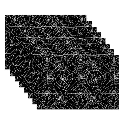 Halloween Placemats 18x12inch Spider Web Placemats Set of 8 for Table,Black Hallowmas Trick or Treats Events Linen Halloween Table Mats for Party Kitchen Dining Table Decor