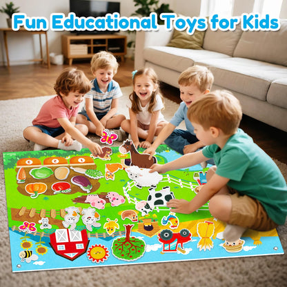 Farm Animals Felt Story Board Set, 3.5Ft 38Pcs Interactive Storytelling Busy Board Toys for 2 Year Old Boy Girl, Animal Farm Barnyard Preschool Learning Activities Toddler Toys for Ages 2-4 Gifts