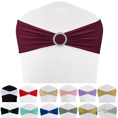 Maiangel Spandex Chair Sashes Bands, Burgundy, 50PCS