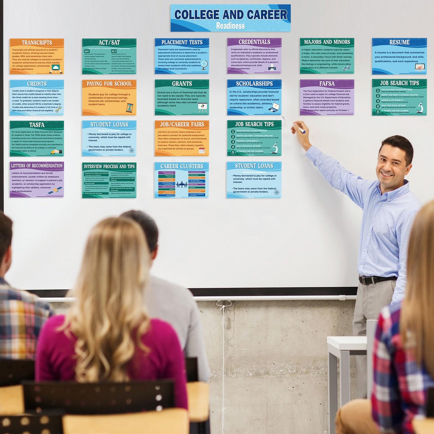 Outus 29 Pcs College and Career Readiness Posters Bulletin Board Kits for High School Classroom Decorations College Jobs and Career Interactive Bulletin Board Set Higher Educational Poster(Soft)