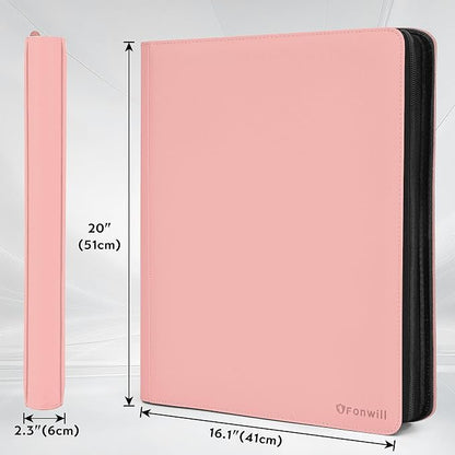 Toploader Binder,16 Pocket Top Loader Binders for 3" x 4" Rigid Cards,Toploader Card Binder for Hard Plastic Top Loaders,Holds 640 Top Loaders(Pink)