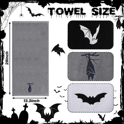 Breling 3 Pcs Kitchen Hand Towels 13.3 x 29 Inch Towels for Bathroom Soft Embroidered Home Decoration for Goth Kitchen Halloween Birthday Gifts(Polyester,Bat)