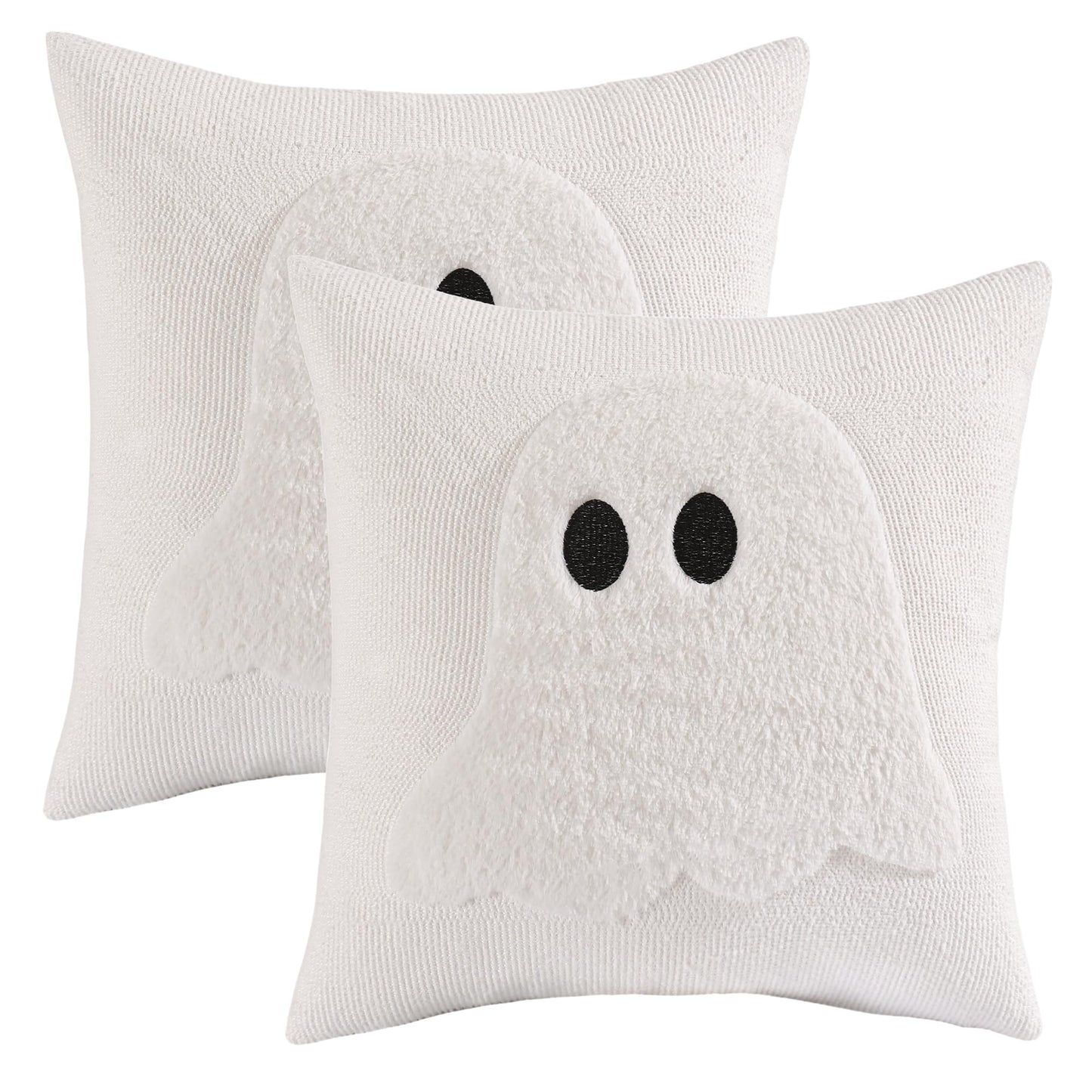 LUOYEHK Halloween Pillow Covers 18x18 Set of 2 Ghost Decorative Pillow Cases Farmhouse Plush Faux Fur Fluffy Cushion Covers for Couch Sofa Bed