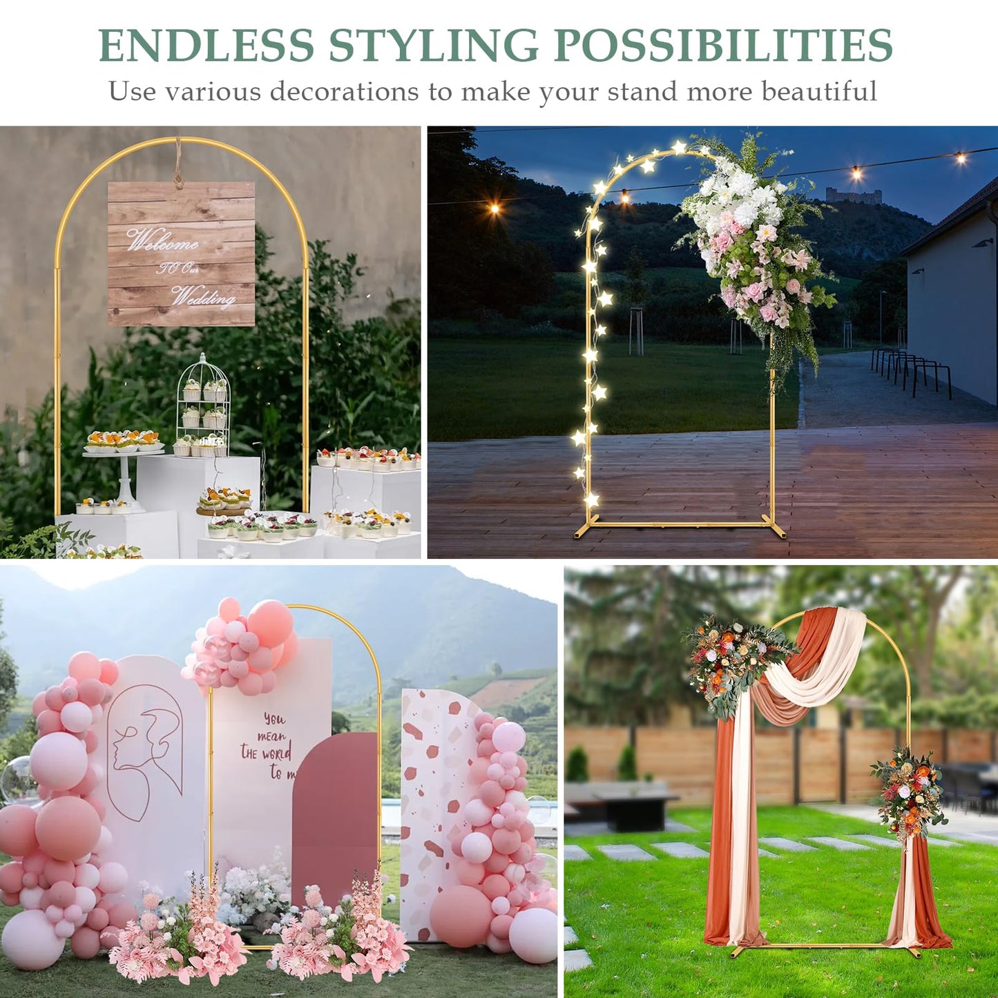 WellSign 7.2FT Arch Backdrop Stand for Parties, Metal Balloon Arch kit Stand, Gold Wedding Arch Stand Frame for Gender Reveal Ceremony Birthday Anniversary Bridal Graduation Party Event Decoration