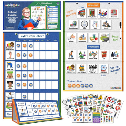 SchKIDules Magnetic Visual Schedule & Progress Chart for School; 2-Sided 18” Folding Board Plus 141 Magnets for Daily Routines, Positive Behavioral Supports, Special Ed, Preschool, ADHD & Autism