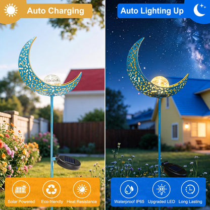 Homeimpro Moon Solar Garden Lights Outdoor Stakes, Waterproof Crackle Glass Metal Yard Lights for Lawn, Patio Accessories, Backyard Decor, Birthday Gifts for Mom