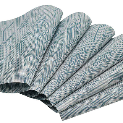 Kreatur Round Table Placemats Set of 6,Woven Vinyl Wedge Placemats Heat Resistant Table Mats Wipe Clean (Light Blue)