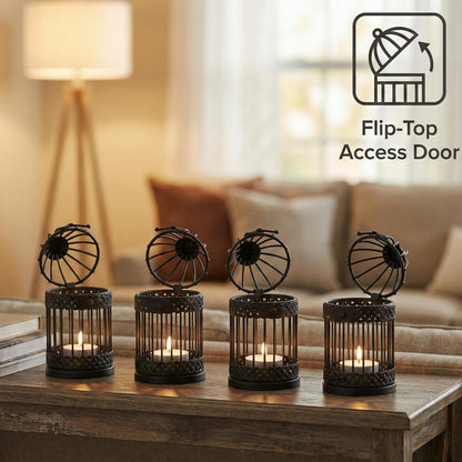 Vela Lanterns Bird Cage Decorative Candle Holders, Black, Small, 4-Pack