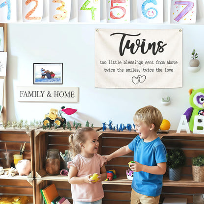 Twin Room Sign Canvas Banner-Nursery Wall Decor Rectangular Flag Sign for Baby Kids Newborn Nephew,Bedroom Baby Room Door Decoration,Twins Two Little Blessings Quote,Christmas Gift 28.5"L x 20"W