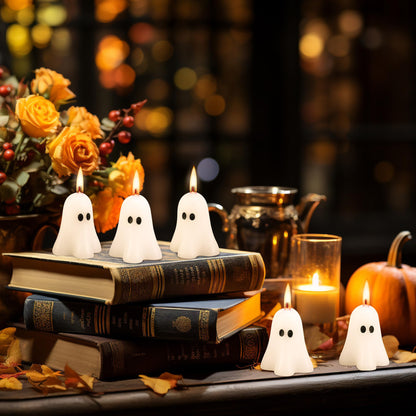 EBaokuup 20 PCS 2.3'' X 1.6'' Halloween Ghost Candles, White Ghost Decor Candles, Cute Burning Candle for Halloween Party Home and Table Decorations