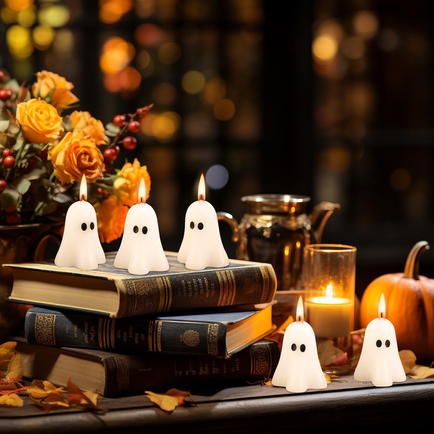 EBaokuup 10 PCS 2.3'' X 1.6'' Halloween Ghost Candles, White Classic Decor Candle for Home and Table Decorations
