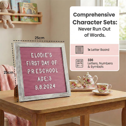C CRYSTAL LEMON Rustic Hot Pink Felt Letter Board 10x10 Inches – 336 Changeable Letters, Numbers & Symbols – Message Board for Classroom, Home & Office