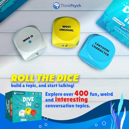 ThinkPsych Dive in - SEL Conversation Dice Game with 400+ Topics | Therapy Games for Kids & Teens | Social Emotional Learning for Home & School | Play Therapy & Counseling Toys | Ages 6-99