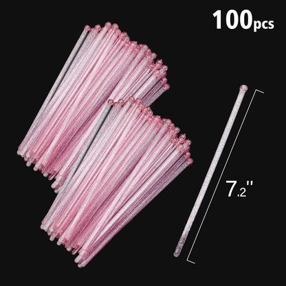 hapray 100-PCS Pink Glitter Plastic Swizzle Sticks, Crystal Cake Pops, Cocktail Coffee Drink Stirrers, Stir Sticks for Valentine's Day Christmas Party, 7.24 Inch