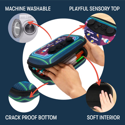ZIPIT Gamer Pencil Case for Boys, Durable Pencil Box for School, Large Capacity Stationery Organizer Box, Green Rockets