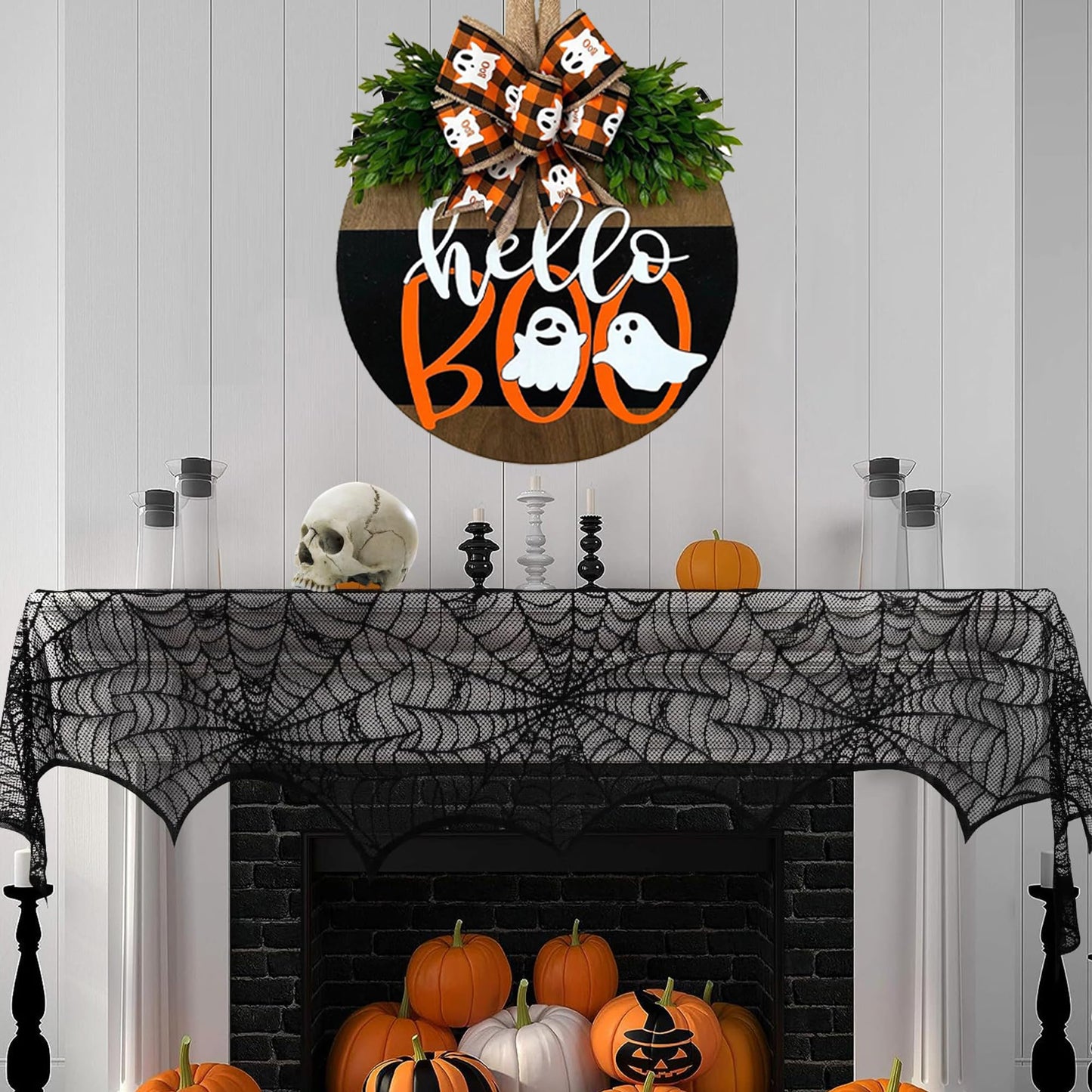 Halloween Ghost Wreath, Wooden Halloween Ghost Door Sign Wreath Decorations for Front Door Hanger