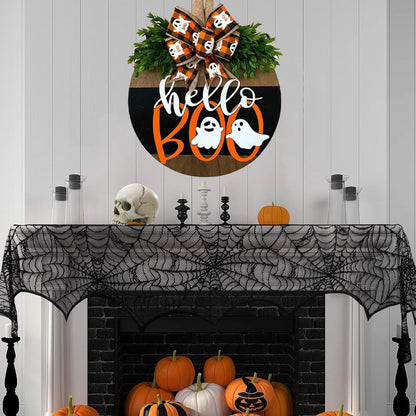 Halloween Ghost Wreath, Wooden Halloween Ghost Door Sign Wreath Decorations for Front Door Hanger