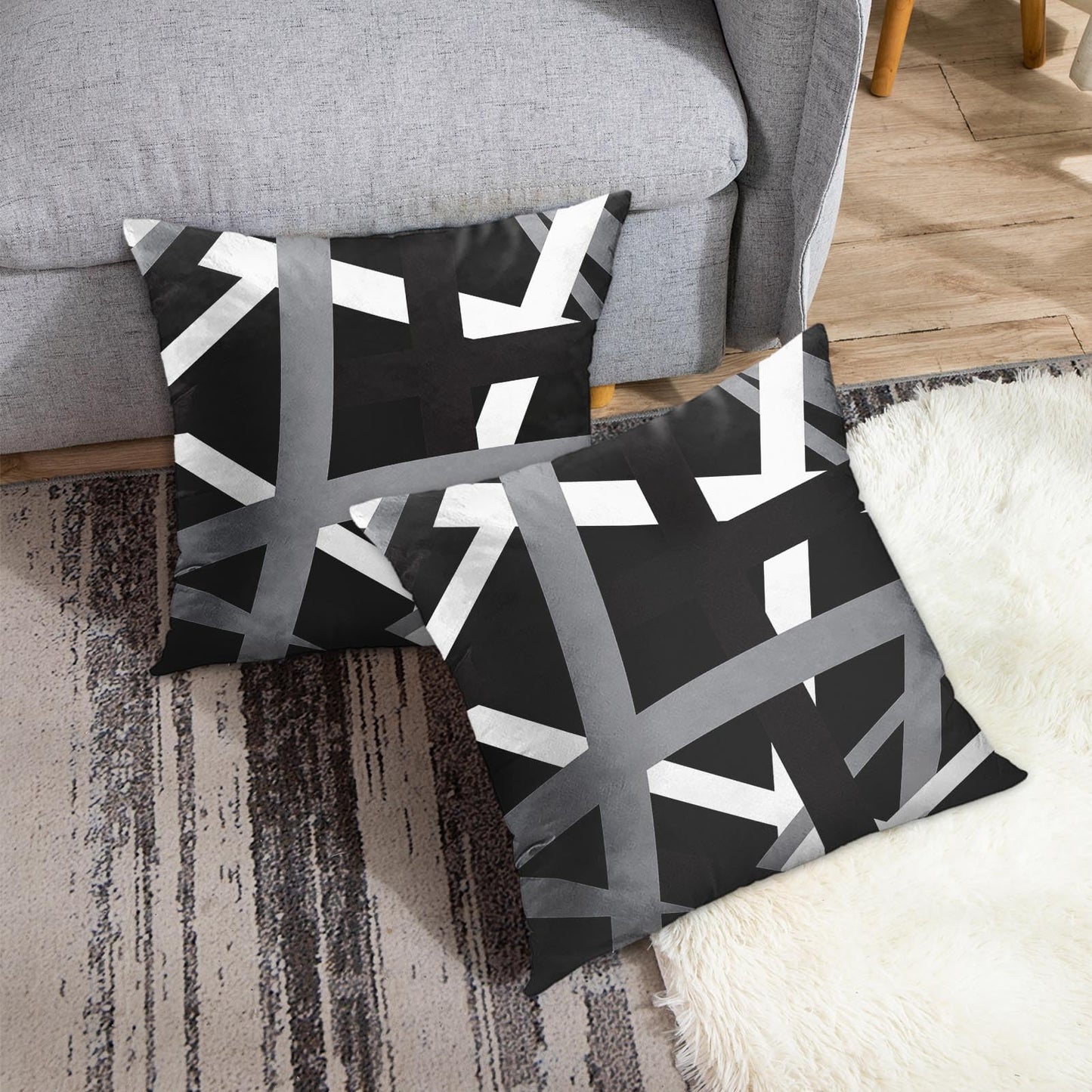 Emvency Set of 2 Throw Pillow Cover Gray Black Stripes Design Retro Decorative Pillow Case Striped Home Decor Square 20x20 Inch Cushion Pillowcase