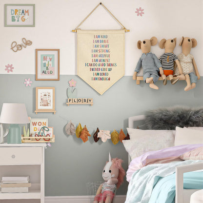 I Am Kind I Am Brave I Am Smart- Kid Affirmation Gift- Canvas Hanging Pennant Flag Banner Wall Sign Decor Gift for Nursery Baby Kids Girl Boy Teen Bedroom Playroom Decor- Christmas Gift