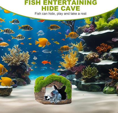 Betta Broken Barrel Decor Fish Tank Accessories, Resin Fish Hide Cave Aquarium Decoration Fish Tank Toys Hole Accessories (Small)