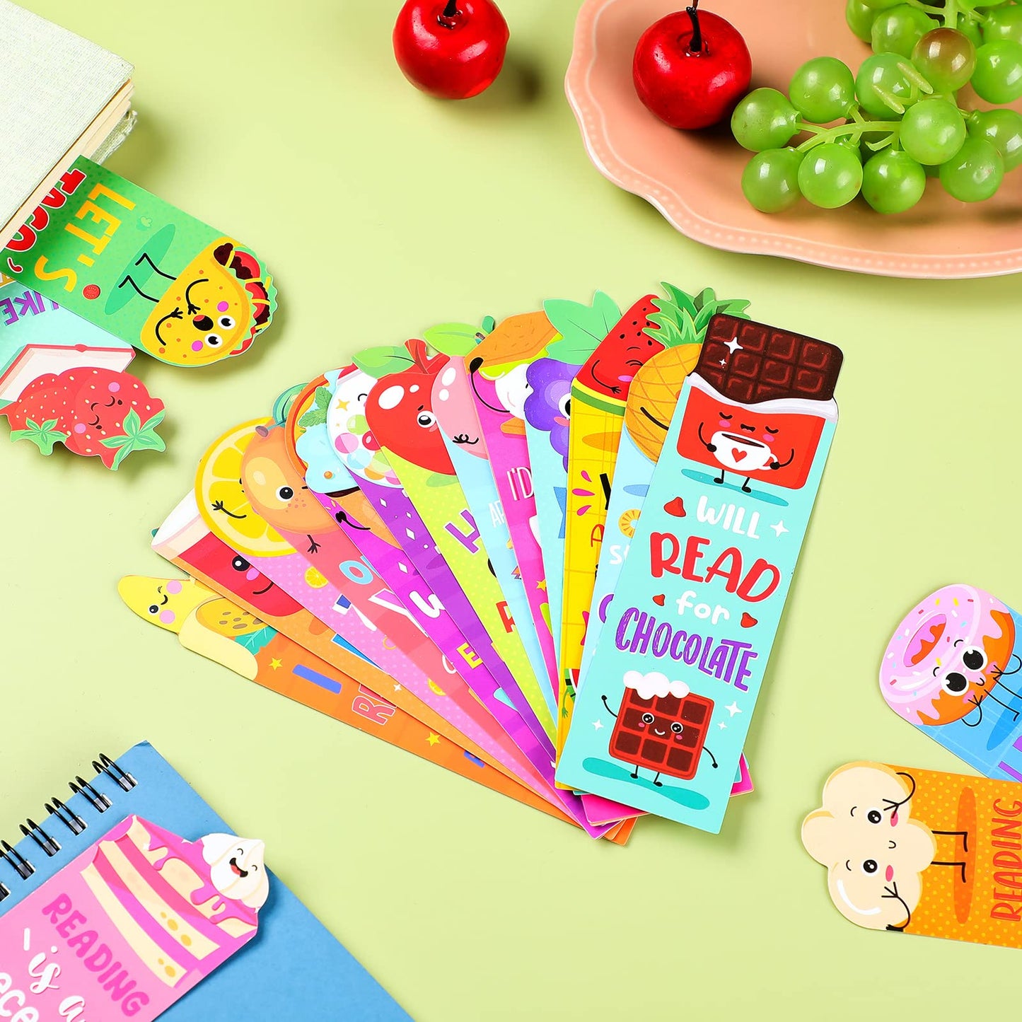 Lincia 120 Pcs Scratch and Sniff Scented Bookmarks Bulk Assorted Fruit Food Theme Smelly Bookmarks Gift for Fruit Lover 20 Styles