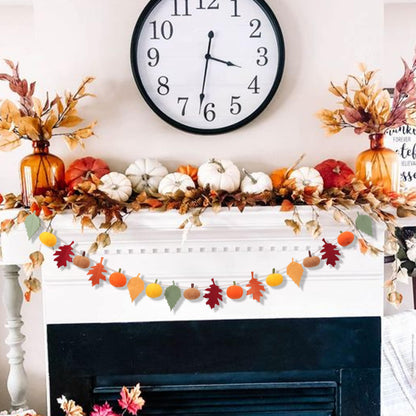 Fall Banner for Home -Fall Harvest Garland- Felt Pumpkin and Maple Leaf Banner, Autumn Thanksgiving Party Decorations