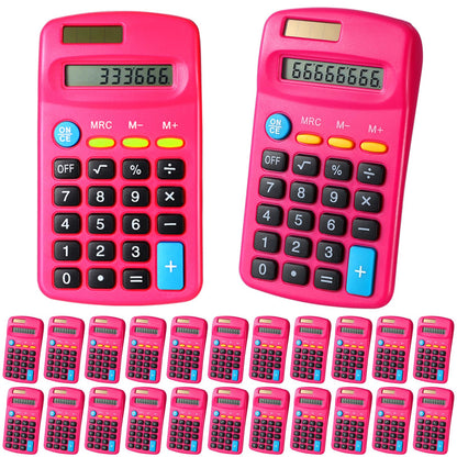 Copkim 24 Pack Student Mini Calculator for Classroom, 8-Digit Display Dual Powered Handheld Math Tools for Teachers, School Supplies and Classroom Rewards, Compact Design(Rose Red)