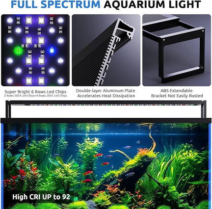 SEAOURA 24/7 LED Aquarium Light for 48-54 Inch Fish Tank, Fish Tank Light for Plants, Auto On Off with Timer, 9 Colors, Adjustable Brightness, Daylight & Moonlight, DIY and Nature Weather Mode