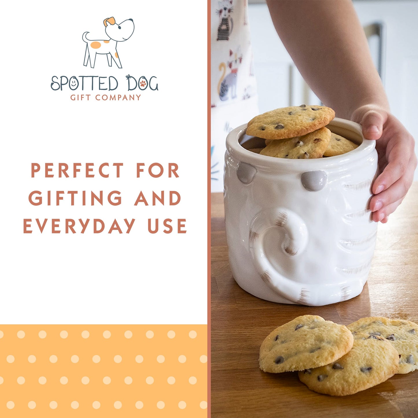 SPOTTED DOG GIFT COMPANY Ceramic Cookie Jar with Lid, Large Cat Treat Container for Cookies & Biscuits, Cute Novelty Kitchen Storage for Countertop, Gifts for Cat Lovers - 47oz White