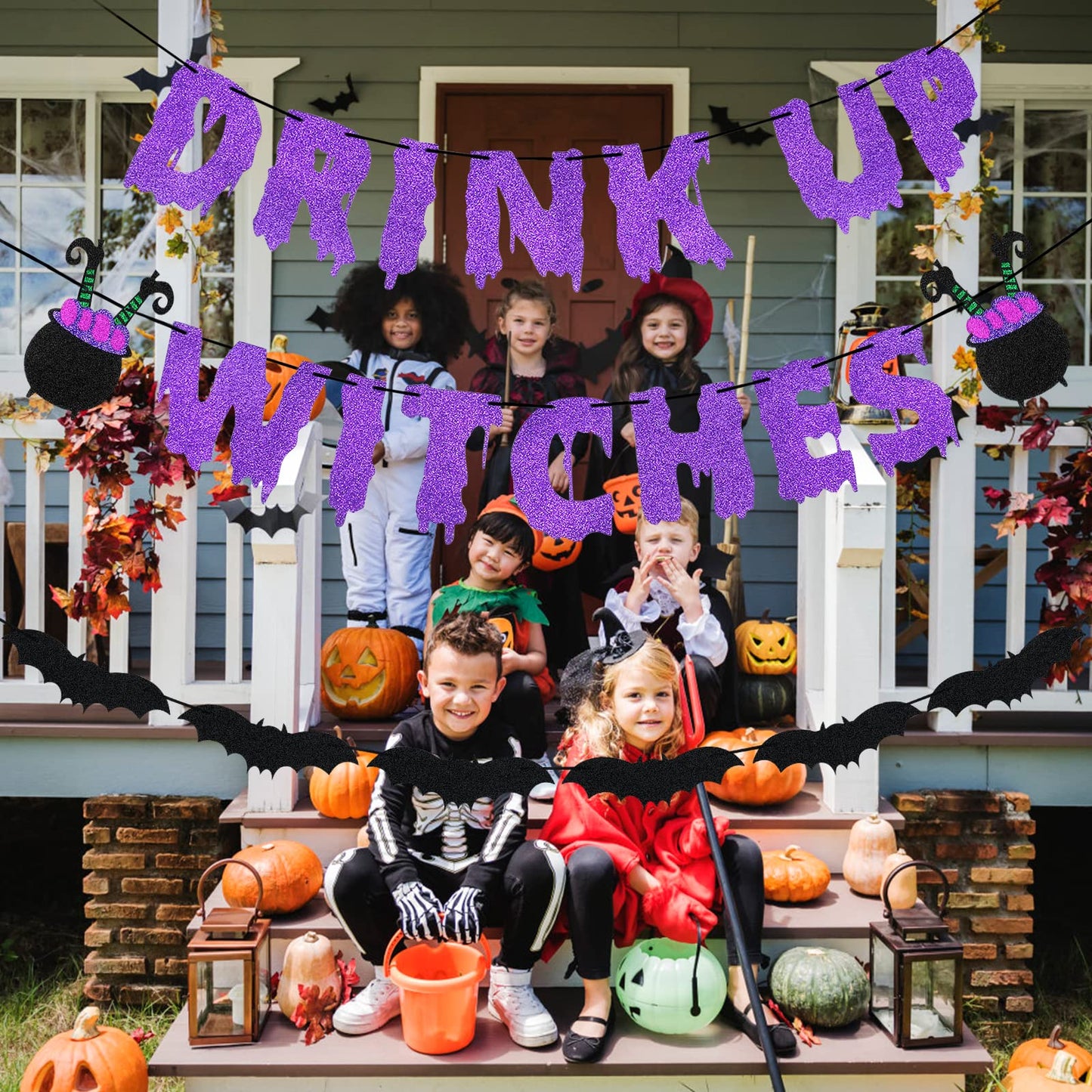 Purple Drink Up Witches Banner Halloween Bachelorette Witches Banner Witches Halloween Party Banners for Witch Bachelorette Haunted Mansion Party Decorations