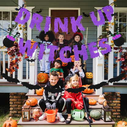 Purple Drink Up Witches Banner Halloween Bachelorette Witches Banner Witches Halloween Party Banners for Witch Bachelorette Haunted Mansion Party Decorations