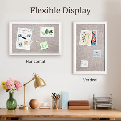 VUSIGN Linen Bulletin Board, 30'' x 20'' Large White Cork Board Decorations, Wall Mounted White Framed Cork Boards, Fabric Pin Boards for Walls with 10 Pushpins for Home, School, Office