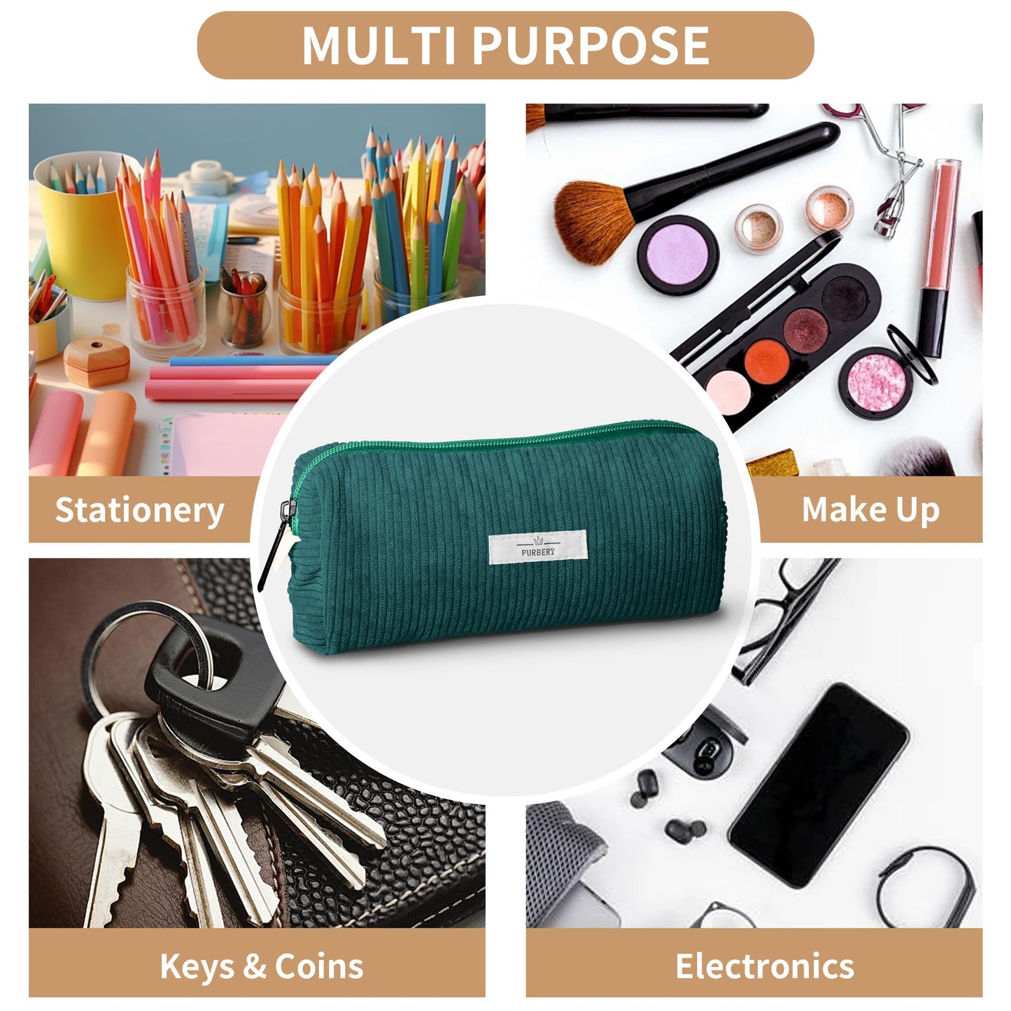 Purbert Pencil Bag Pen Case, Soft Corduroy Small Pencil Pouch Organizer with Zipper, Cute Pencil Case Pouch Stationery for Girls and Boys – Dark Green