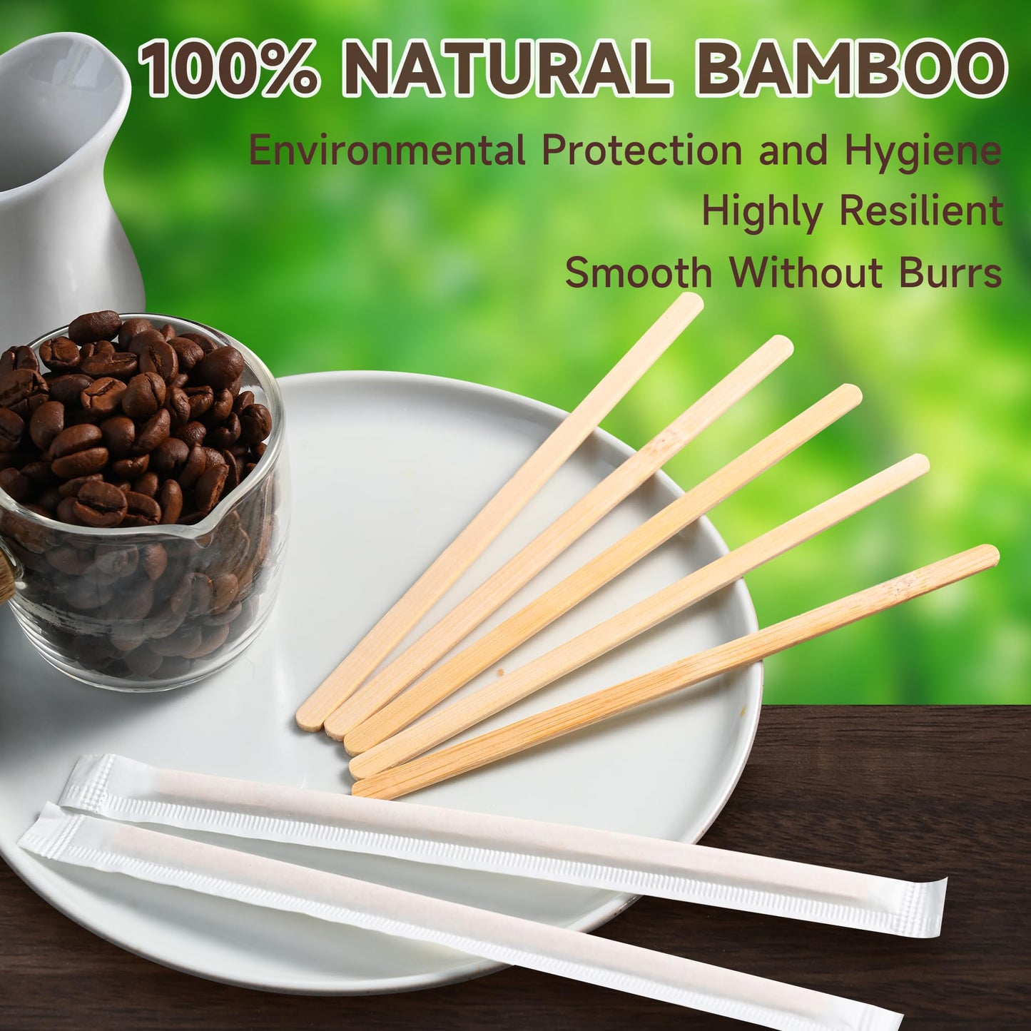 VIWIK Individually Wrapped Bamboo Stirrers, 500 Pack Natural Bamboo Coffee Stir Sticks (5.5 Inch), Disposable Drink Stirrers for Home, Office, Coffee Shop, Bar & Restaurant