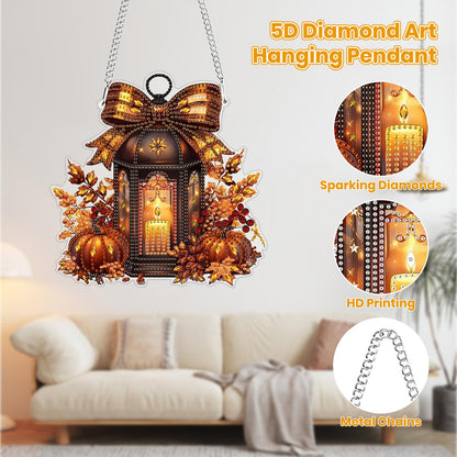 MOGTAA Fall Pumpkin Diamond Art Hanging Pendant Kits, Halloween Diamond Art Kits for Adults, 5D Special Shape Diamond Painting Candle Gem Art for Home Garden Wall Decor