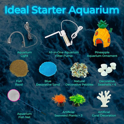 4 Gallon Fish Tank Aquarium Starter Kit with Filter and Light, All in One Small Fish Tank for Betta, Kids & Desktop Use, Self Cleaning Nano Aquarium with Lid(Medium Black)