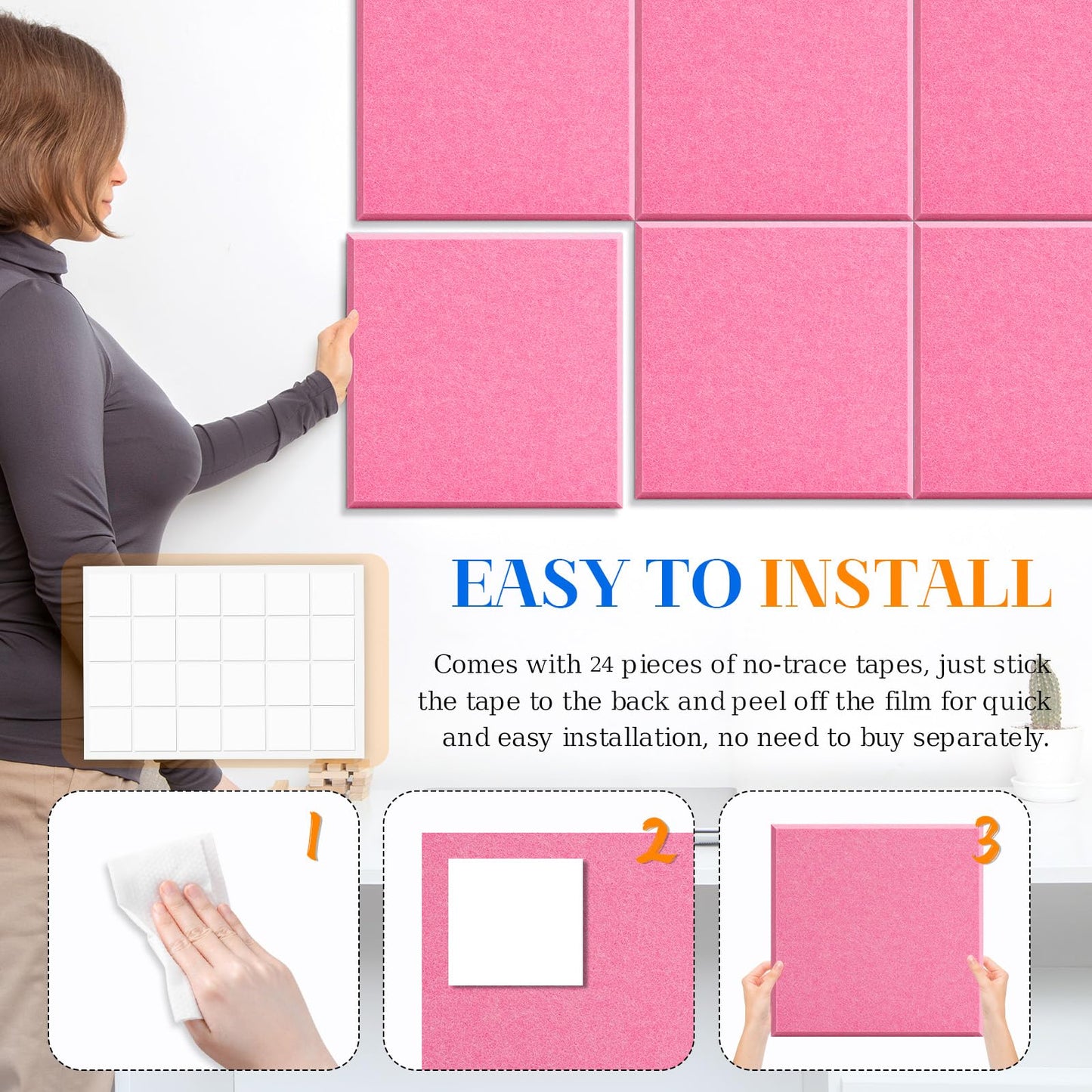 DOLLAR BOSS Large Cork Board for Wall 48" x 36" x 0.5" Pink Bulletin Board 12 Packs Corkboard Tiles Self Adhesive Felt Wall Tiles for Office Home School, Pink