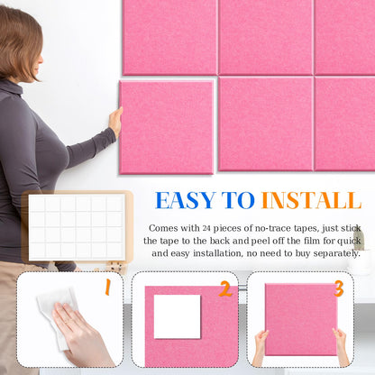 DOLLAR BOSS Large Cork Board for Wall 48" x 36" x 0.5" Pink Bulletin Board 12 Packs Corkboard Tiles Self Adhesive Felt Wall Tiles for Office Home School, Pink
