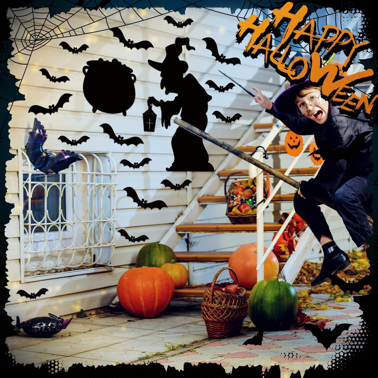 BBTO 24 Pcs Halloween Garage Door Decoration Waterproof Witch Halloween Fridge Magnet Bats Refrigerator Magnets Magnetic Decal for Metal Kitchen Garage Car Party Supplies Outdoor Decorations