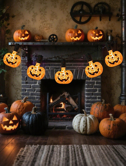 Unleash a Haunting Glow: 10.5ft Plug-in Halloween Pumpkin String Lights, Connectable (Up to 72 Strands), Waterproof Jack o Lantern Lights for Outdoor/Indoor, Heavy-Duty Orange Holiday Lights for Porch