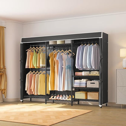 VIPEK V5C Plus Covered Clothing Rack Portable Wardrobe Closet, Heavy Duty with Adjustable Shelves, Black Metal with Upgraded Polyester Cover, Max Load 1040LBS